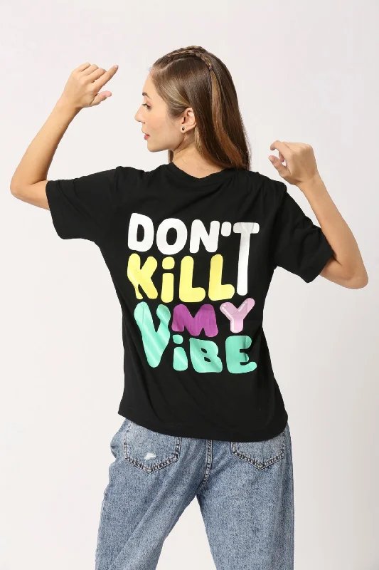 Women's Black Rebel Text T-Shirt-- Fitted T-Shirt Seamless Stretchy