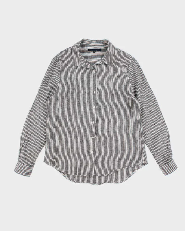 French Connection Grey Stripe Long Sleeve Linen Shirt - M-- Machine Wash Dry Clean Hand Wash