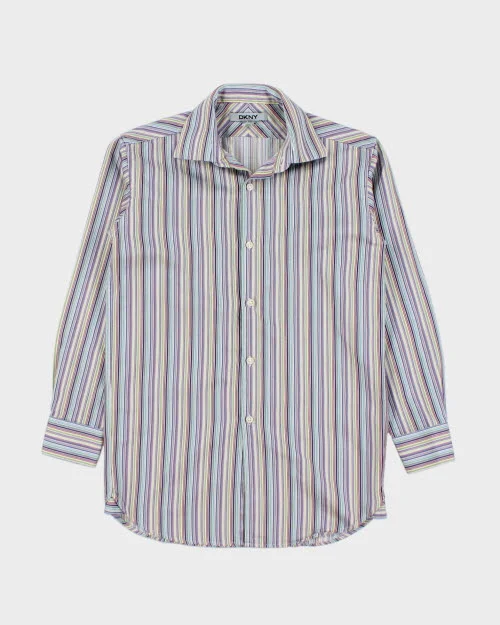 Y2k 00s DKNY Stripe Shirt - M-- Ribbed T-Shirt High Neck Heavyweight