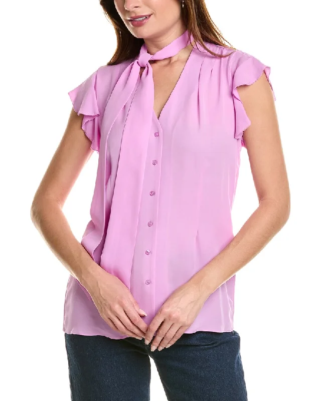 Elie Tahari Tie Silk Shirt-- Sequined Glittery Shiny