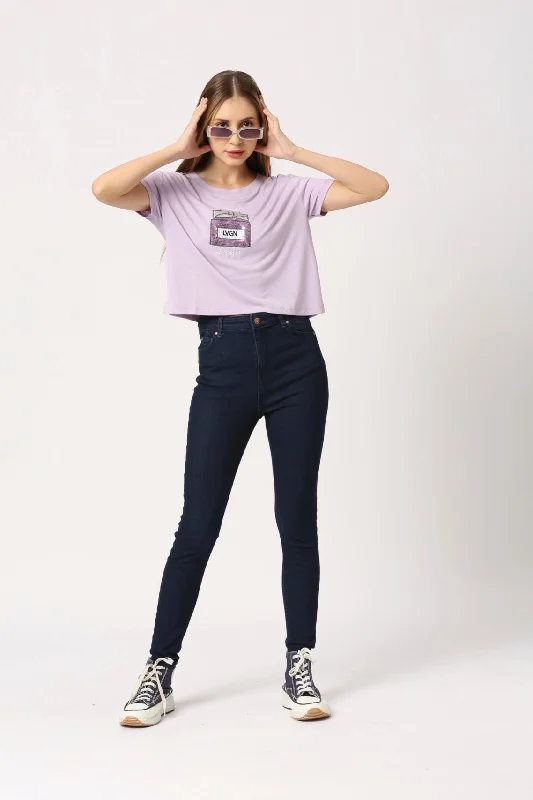 Women Purple Opal Round Neck Short Sleeve Crop Printed T-Shirt -- Basic T-Shirt Crew Neck Short Sleeve Women Purple Opal Round Neck Short Sleeve Crop Printed T-Shirt -- Basic T-Shirt Crew Neck Short Sleeve