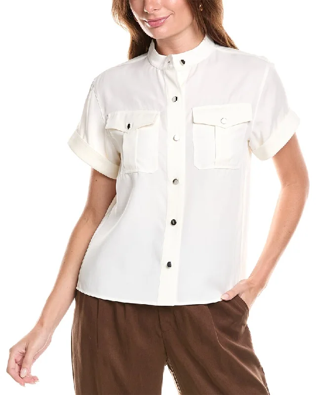 Theory Fluid Twill Military Shirt-- Notch Collar Peter Pan Collar Cowl Neck