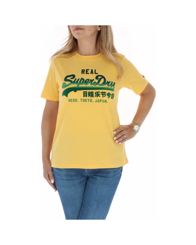 Superdry  Classic Logo T-Shirt for Women - Yellow-- Polka Dot Checkered Tartan