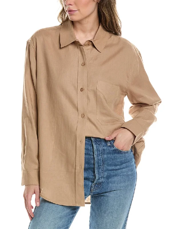 Hudson Jeans Oversized Linen-Blend Shirt-- Mesh Fabric Canvas Fabric Denim Fabric