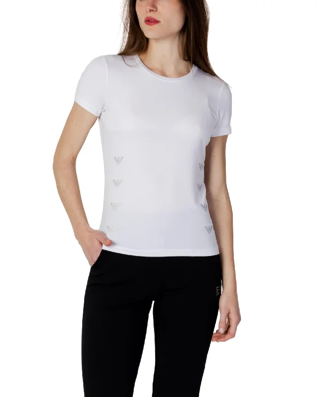 Ea7  Emporio Armani Womens White Slim Fit TShirt with Eagle Logo-- Embroidered Appliqued Beaded