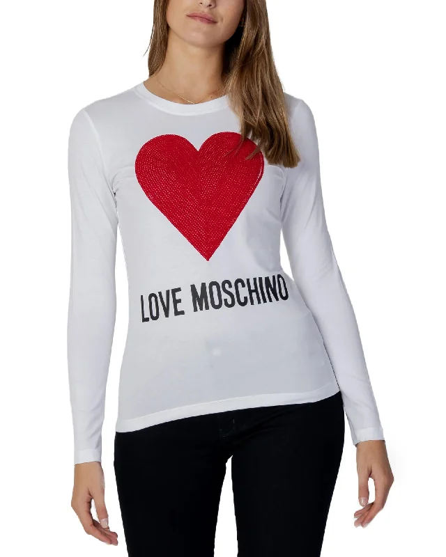 Love Moschino Women's Long Sleeve T-Shirt with Rhinestone Heart-- Houndstooth Herringbone Solid Love Moschino Women's Long Sleeve T-Shirt with Rhinestone Heart-- Houndstooth Herringbone Solid