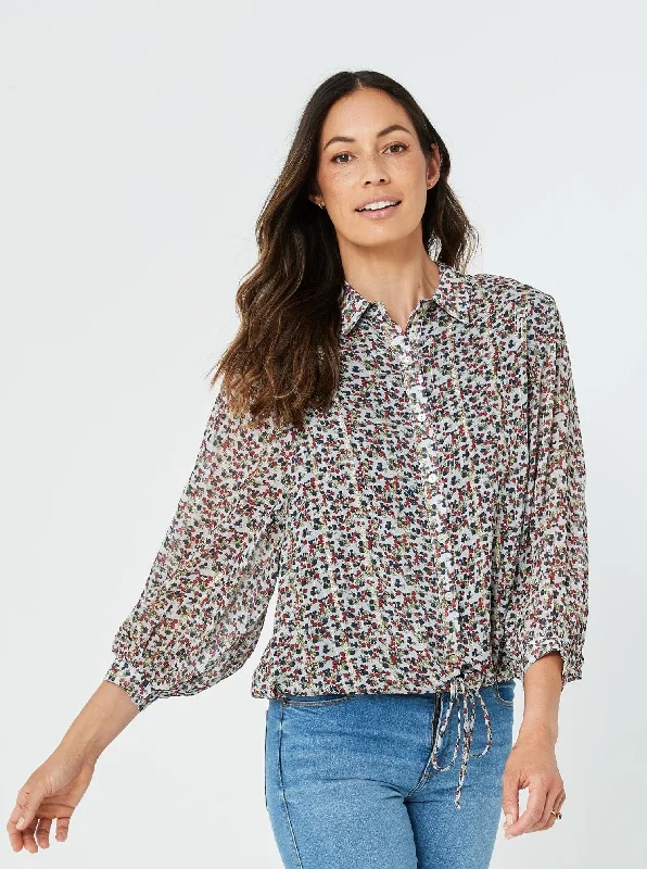 Woman Long Sleeves Fashion Casual Top Winter Shirt Himla Top | Floral Print-- Satin Blend Silk Blend Wool Blend
