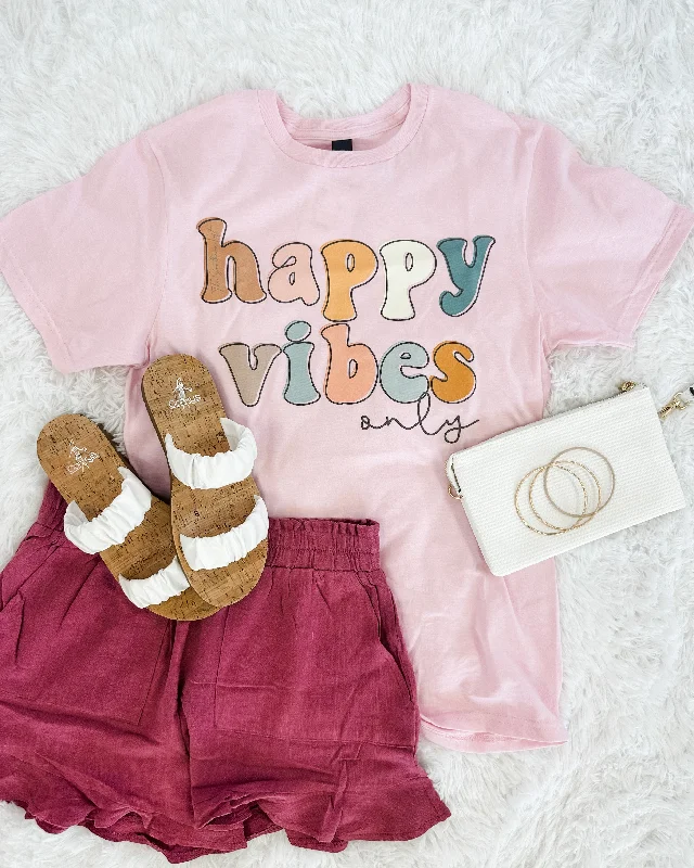 Happy Vibes Only Graphic Tshirt-- Cotton Fabric Linen Fabric Terry Fabric