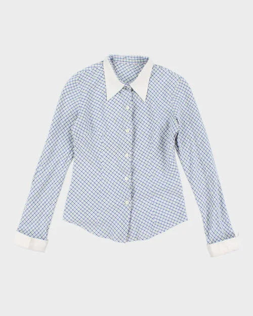 Vintage 70s Check Shirt - S-- Hooded Caped Shawl Collar