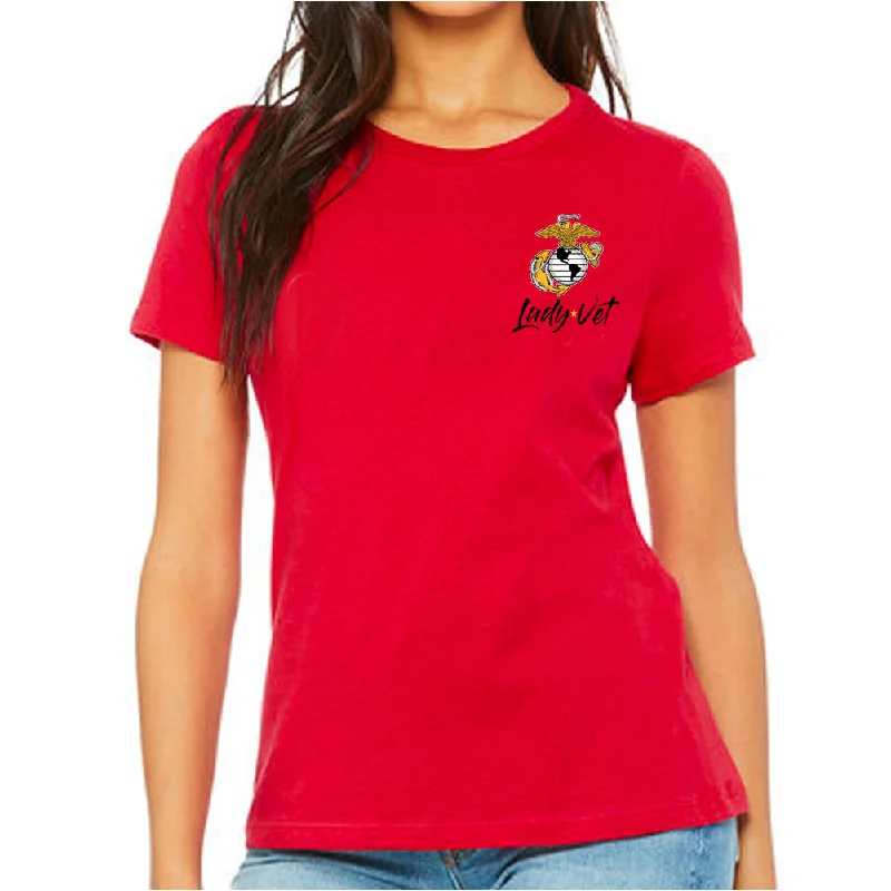 Marines Lady Vet Left Chest Logo T-Shirt-- Faux Fur Fabric Real Fur Fabric Shearling Fabric Marines Lady Vet Left Chest Logo T-Shirt-- Faux Fur Fabric Real Fur Fabric Shearling Fabric