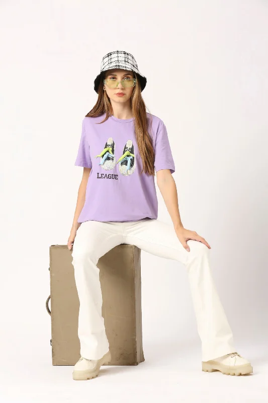 Women Violet Typography Printed T-Shirt-- Thin T-Shirt Open Front Quick Dry