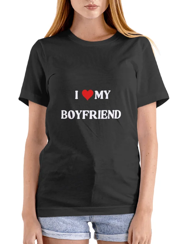 I LOVE MY BOYFRIEND T-SHIRT-- Print Jacquard Patchwork