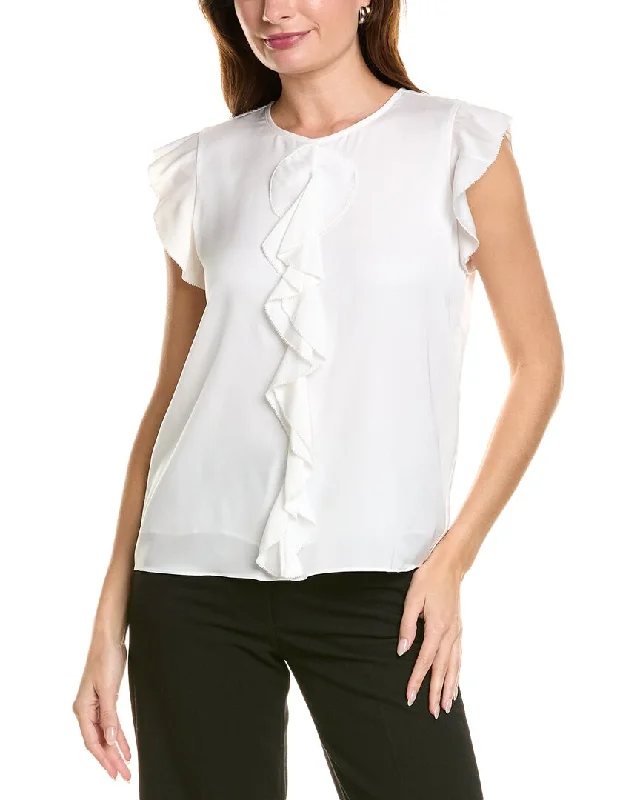 Elie Tahari Ruffle Silk-Blend Shirt-- Rayon Fabric Velvet Fabric Corduroy Fabric