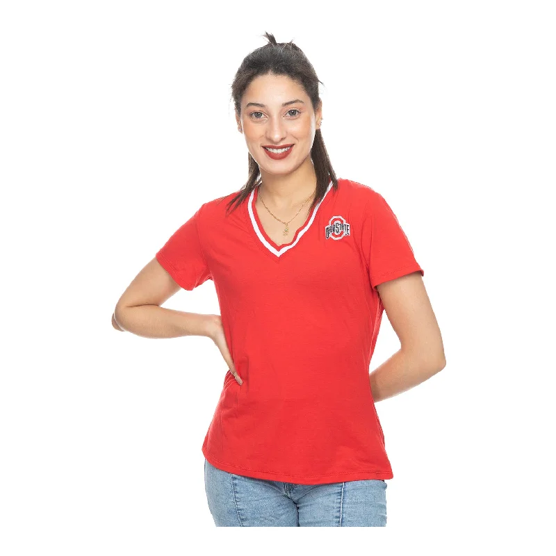 Ladies Ohio State Buckeyes V-Neck Stripe Scarlet T-Shirt-- Jersey Fabric Tulle Fabric Batik Fabric