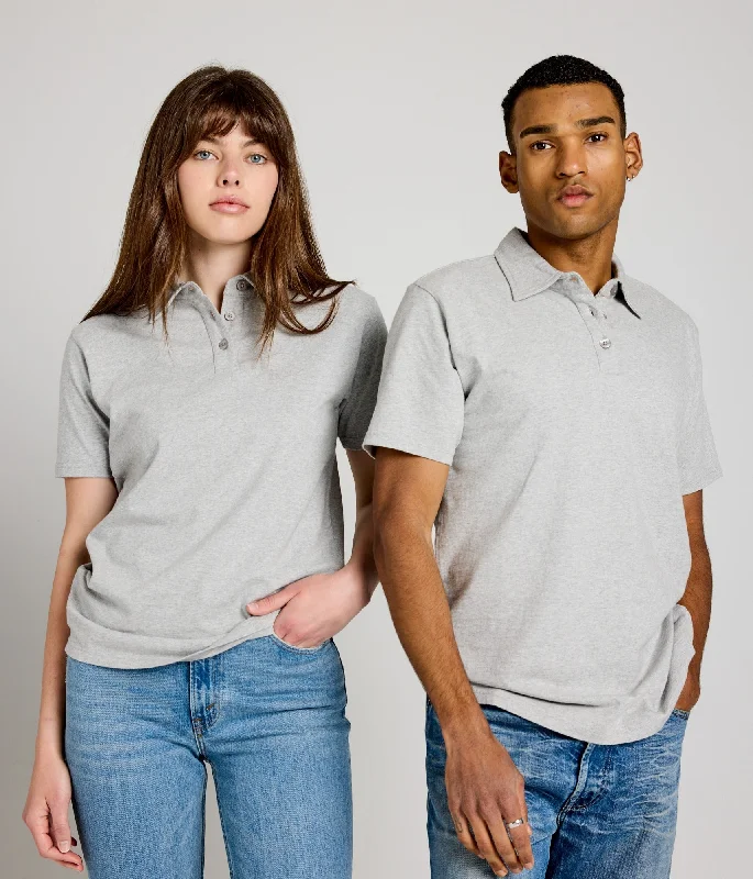 Unisex Polo Shirt - Athletic Heather-- Zippered Front Buttoned Front Snap Front