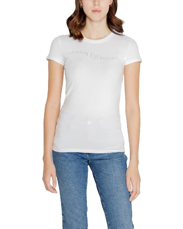 Armani Exchange  Women's Rihana Rhinestone Logo T-Shirt-- Hooded Caped Shawl Collar