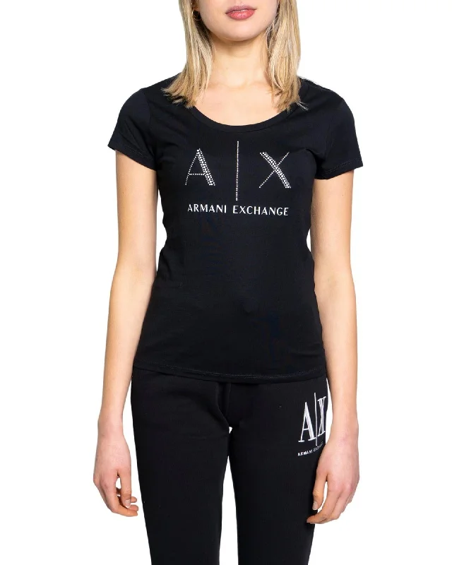 Armani Exchange Women's AX Logo Rhinestone T-Shirt-- Graphic T-Shirt Round Neck Polyester Armani Exchange Women's AX Logo Rhinestone T-Shirt-- Graphic T-Shirt Round Neck Polyester
