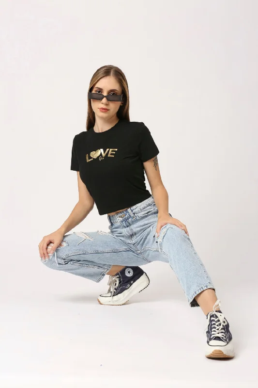 Women Black Round Neck Short Sleeve Fitted Crop Printed T-Shirt-- Graphic T-Shirt Round Neck Polyester Women Black Round Neck Short Sleeve Fitted Crop Printed T-Shirt-- Graphic T-Shirt Round Neck Polyester