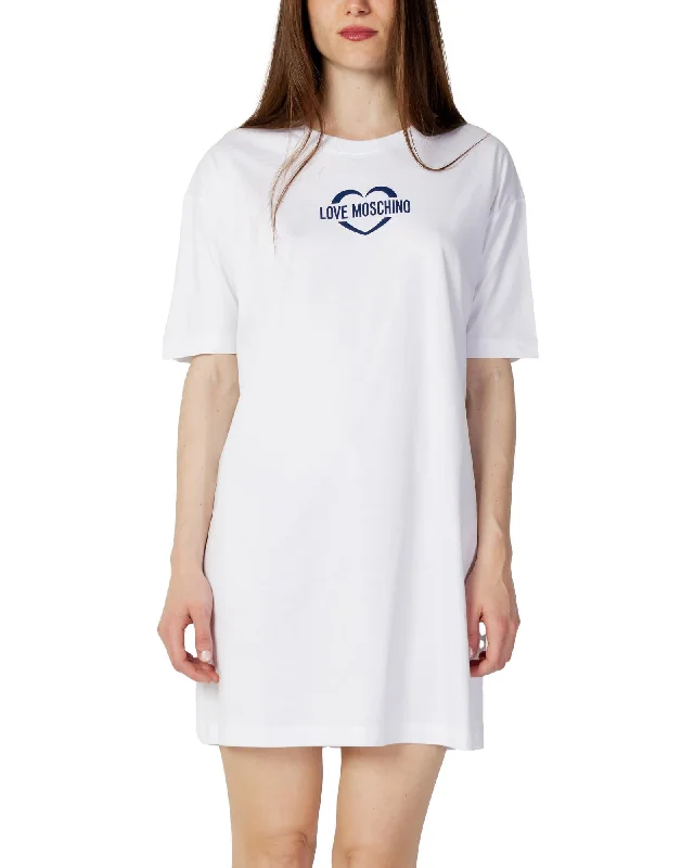 Love Moschino  Women's Heart Logo T-Shirt Dress White-- Solid Color Striped Floral