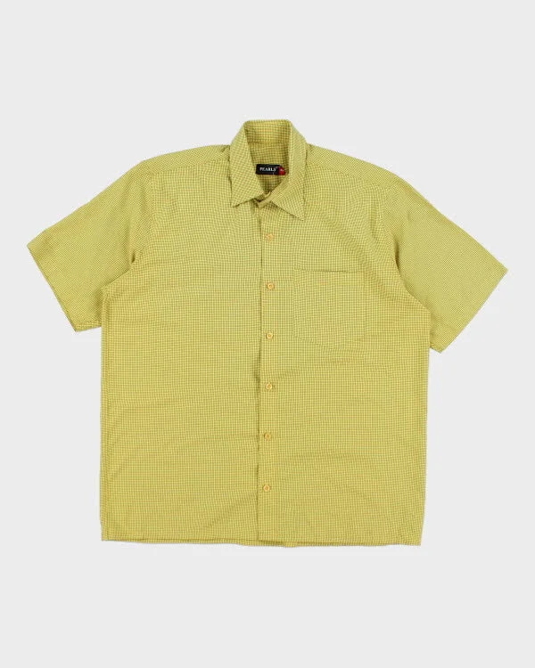 Y2k 00s Pearls Yellow Check Shirt - M-- Asymmetrical Pockets Print