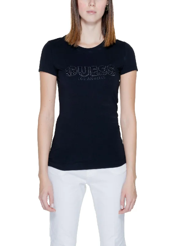 Guess Women's Short Sleeve Crew Neck T-Shirt with Rhinestone Logo Black-- Hooded Caped Shawl Collar Guess Women's Short Sleeve Crew Neck T-Shirt with Rhinestone Logo Black-- Hooded Caped Shawl Collar