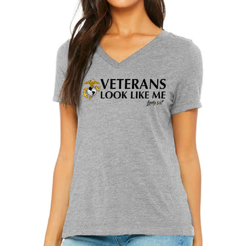 Marines Vet Looks Like Me V-Neck T-Shirt-- Chenille Fabric Brocade Fabric Lace Fabric Marines Vet Looks Like Me V-Neck T-Shirt-- Chenille Fabric Brocade Fabric Lace Fabric