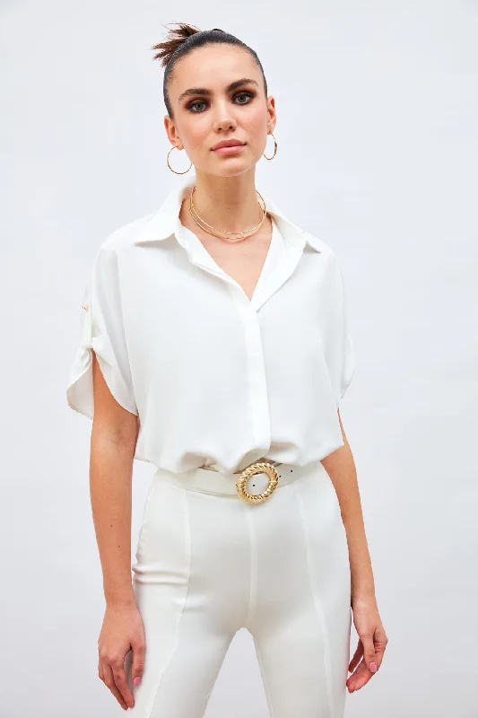 Casual Shirt with Sleeve Detail - EKRU-- Oversized T-Shirt Spandex breathable