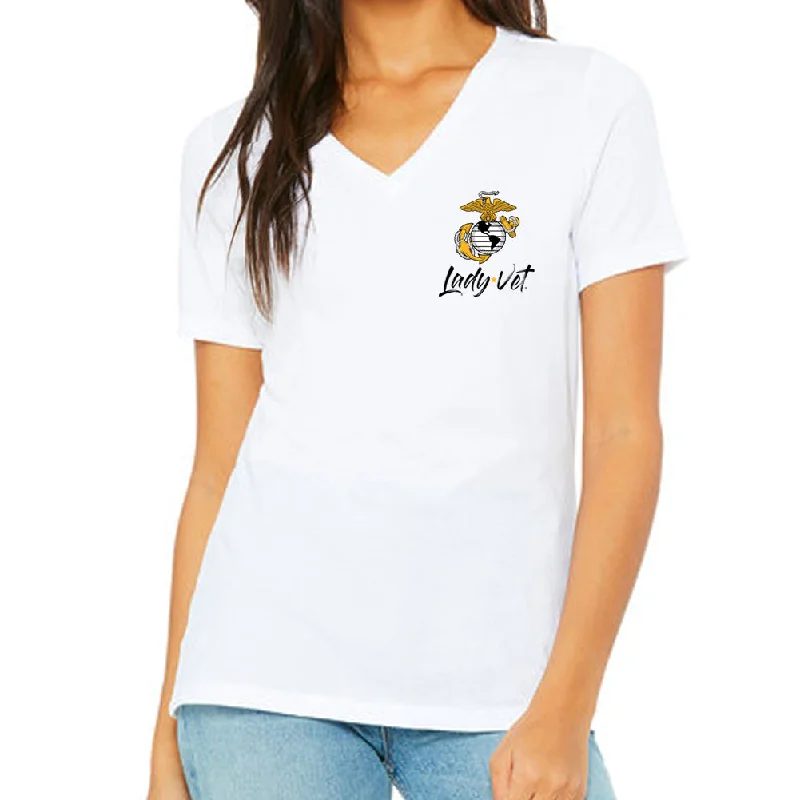 Marines Lady Vet Left Chest Logo V-Neck T-Shirt-- Jersey Fabric Tulle Fabric Batik Fabric Marines Lady Vet Left Chest Logo V-Neck T-Shirt-- Jersey Fabric Tulle Fabric Batik Fabric