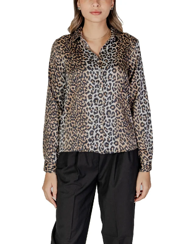 Only Leopard Print V-Neck Long Sleeve Shirt-- Iron Safe Non-Iron Wrinkle Free