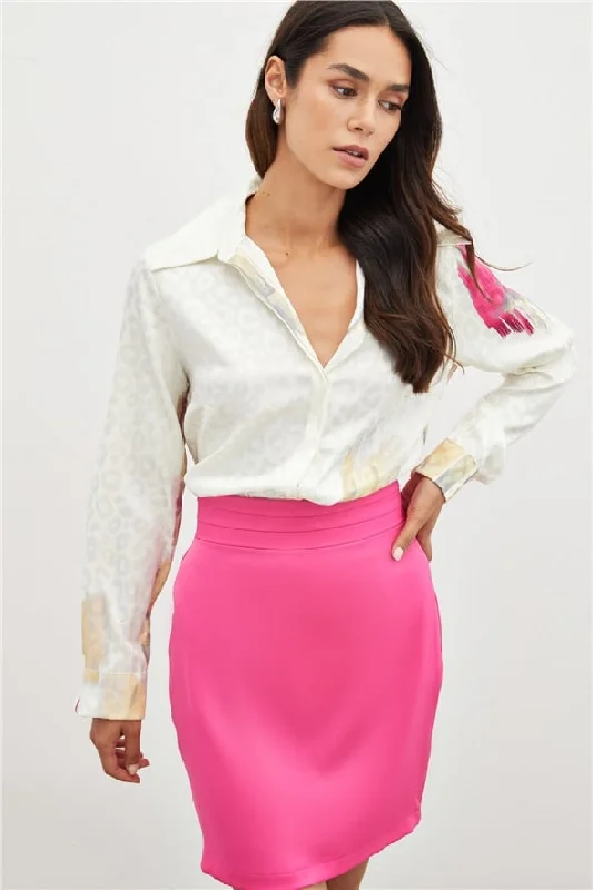 Patterned Leopard Casual Satin Shirt-Pink-- Mesh Blend Leather Blend Suede Blend