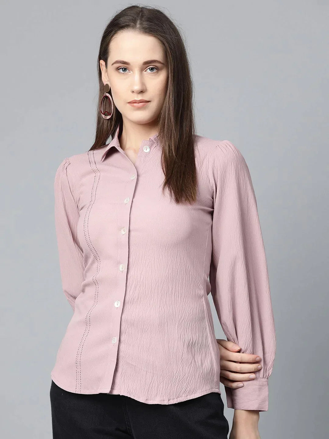 Women Purple Regular Fit Crinkled Effect Casual Shirt - Rasiya-- Seamless Knitted Crochet Women Purple Regular Fit Crinkled Effect Casual Shirt - Rasiya-- Seamless Knitted Crochet