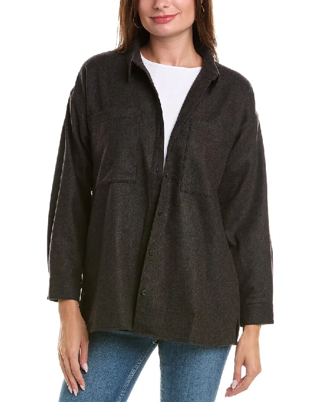 Eileen Fisher Petite Soft Flannel Classic Collar Wool Shirt-- Mesh Blend Leather Blend Suede Blend Eileen Fisher Petite Soft Flannel Classic Collar Wool Shirt-- Mesh Blend Leather Blend Suede Blend