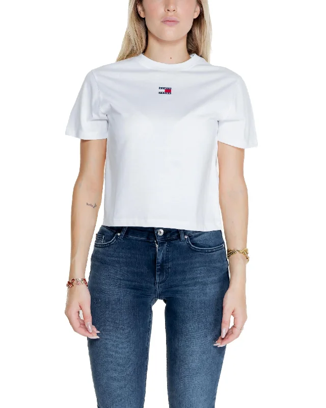 Tommy Hilfiger Jeans Tommy Hilfiger Women's Cropped T-Shirt White-- Silk Blend Satin Velvet Tommy Hilfiger Jeans Tommy Hilfiger Women's Cropped T-Shirt White-- Silk Blend Satin Velvet