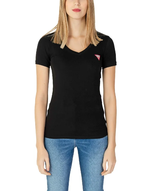 Guess  Womens VNeck Logo TShirt Black-- Striped Floral Plaid