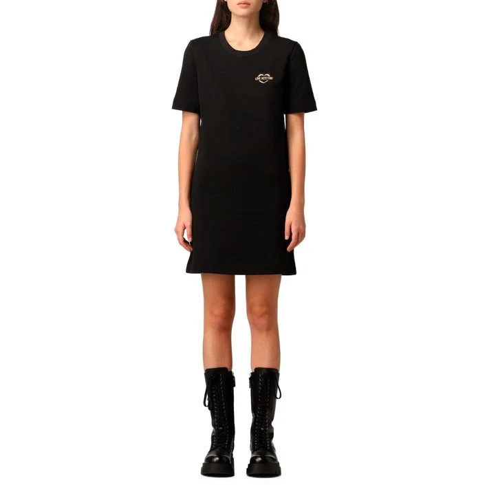 Love Moschino  Women's Black T-Shirt Dress with Logo-- Handmade Hand-knitted Hand-woven