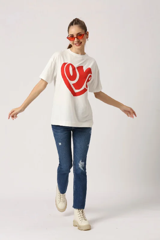Women Off-White Typography Printed Regular Fit T-Shirt-- Elegant Classic Vintage
