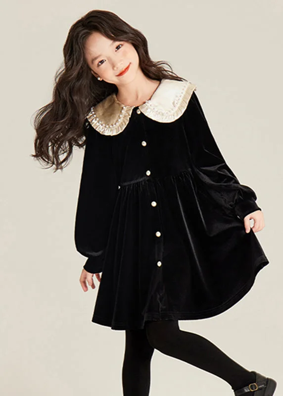 Elegant Black Nail Bead Patchwork Silk Velour Girls Holiday Mid Dress Spring TG001 Tunics Stylish elegant Elegant Black Nail Bead Patchwork Silk Velour Girls Holiday Mid Dress Spring TG001 Tunics Stylish elegant