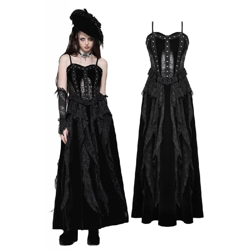 Women's Gothic Ruffled Lace Splice Velvet Corset Slip Dress Tunics Print Colorful