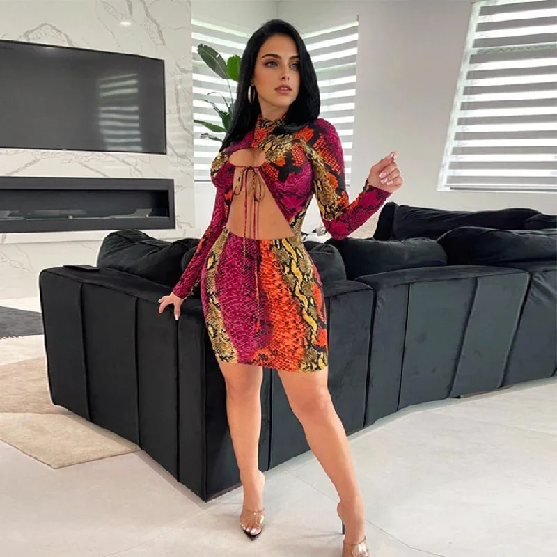 Julia Fashion - Sexy Snake Print Bodycon Mini Dress Chic Tropical Mini Dress