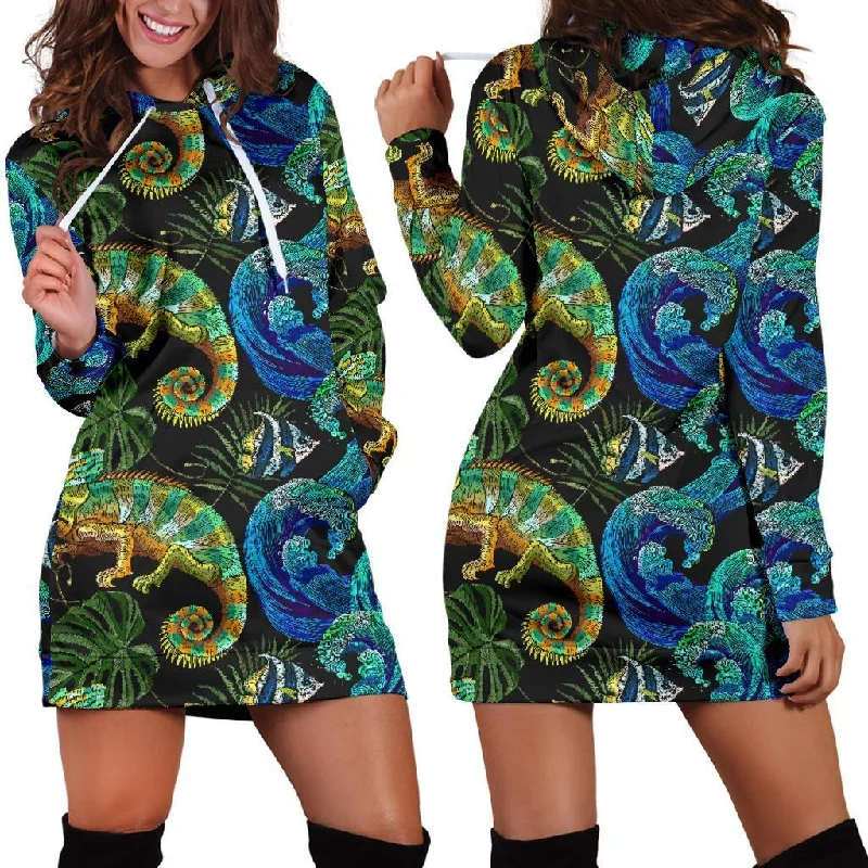 Chameleon Pattern Print Women Hoodie Dress Oversized Hoodie Comfort Casual