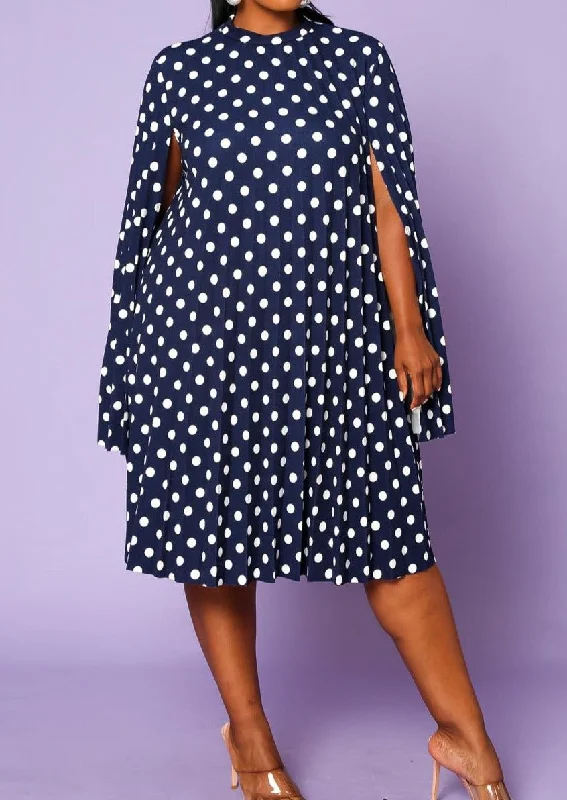 Hi Curvy Plus Size Women Polka Dot Pleated Cape Sleeve Dress Tunics Cozy soft