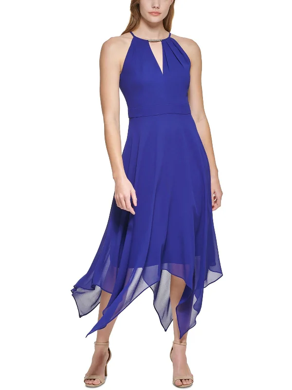 Womens Halter Neck Handkerchief Midi Dress Tunics Ceremony elegant