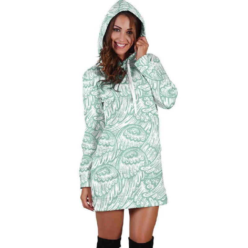 Angel Wing Pattern Print Women Hoodie Dress Hoodie with Velcro Closure Adjustable Secure Angel Wing Pattern Print Women Hoodie Dress Hoodie with Velcro Closure Adjustable Secure