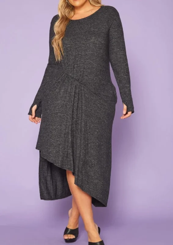 HI CURVY Plus Size Asymmetric Long Sleeve Midi Dress Tunics Distressed trendy