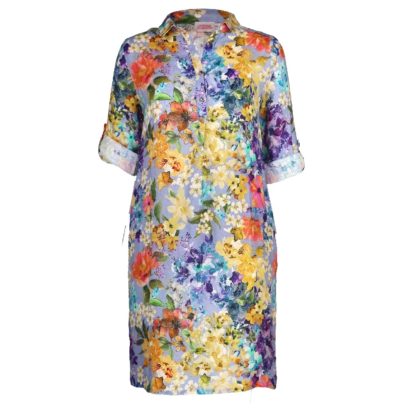 Mandy Cocoon Midi Dress Floral Lilac empire Waist empire