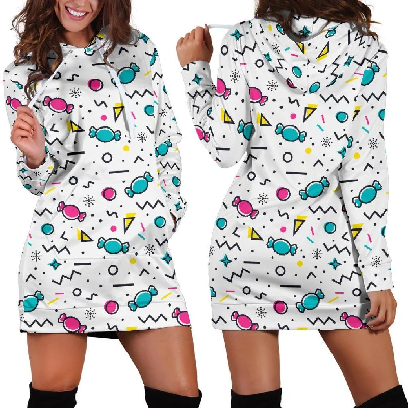 Candy Print Pattern Women Hoodie Dress Hoodie with Logo Branding Identity