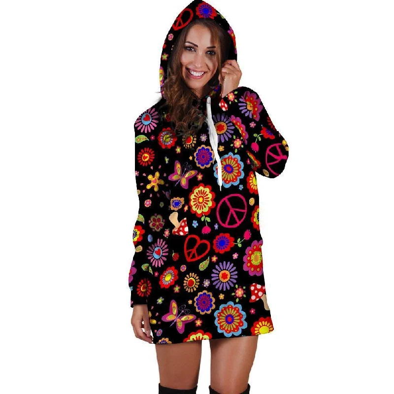Abstract Flower Hippie Hoodie Dress Hoodie with Velcro Closure Adjustable Secure