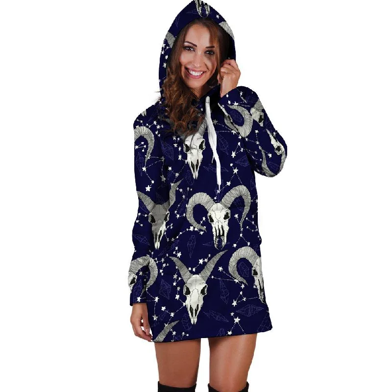 Capricorn Astrology Magic Witch Hoodie Dress Hoodie with Hem Contrast Bold Stylish