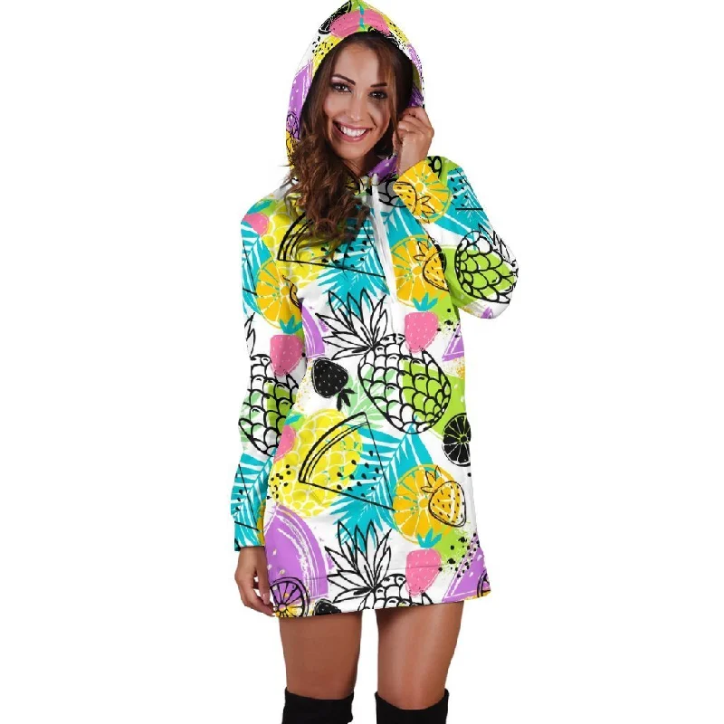 Women Multi fruite Drawing Pineapple Hoodie Dress Print Hoodie with Ribbed Hem Stretchable Secure Women Multi fruite Drawing Pineapple Hoodie Dress Print Hoodie with Ribbed Hem Stretchable Secure