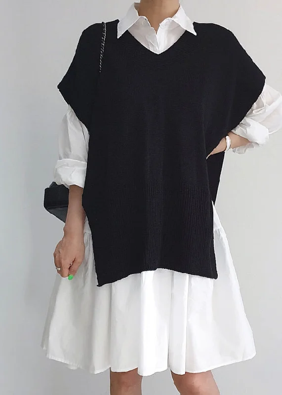 Stylish Side Open Knit Vests And Shirt Dresses Two Pieces Set Spring TZ017 Tunics Sophisticated sleek Stylish Side Open Knit Vests And Shirt Dresses Two Pieces Set Spring TZ017 Tunics Sophisticated sleek